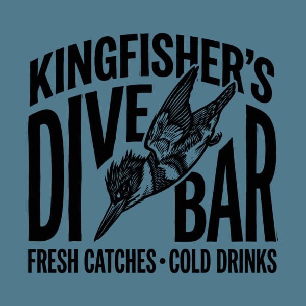 Kingfisher's Dive Bar logo with a kingfisher bird illustration.