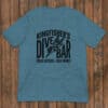 Blue T-shirt with Kingfisher's Dive Bar logo and fish graphic.