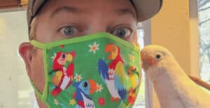 Kona and Michael with his new mask