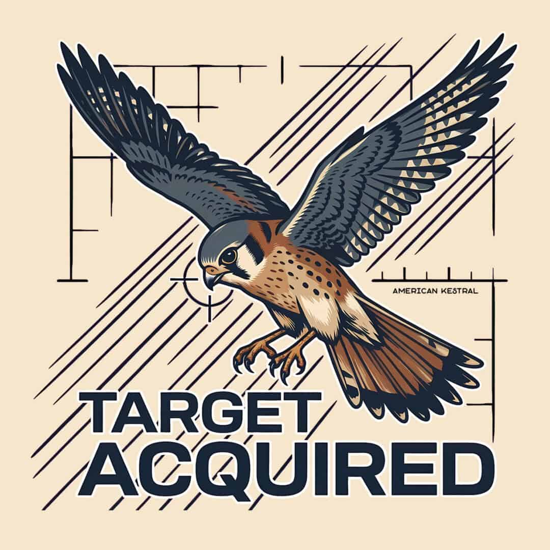 Stylized bird of prey with target crosshairs for Birdwear.