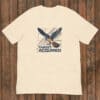 Birdwear T-shirt with a flying bird and geometric design, Target Acquired text.